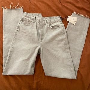 NWT Criss Cross Straight Agolde Jeans, 25, in “Coin” (light gray)